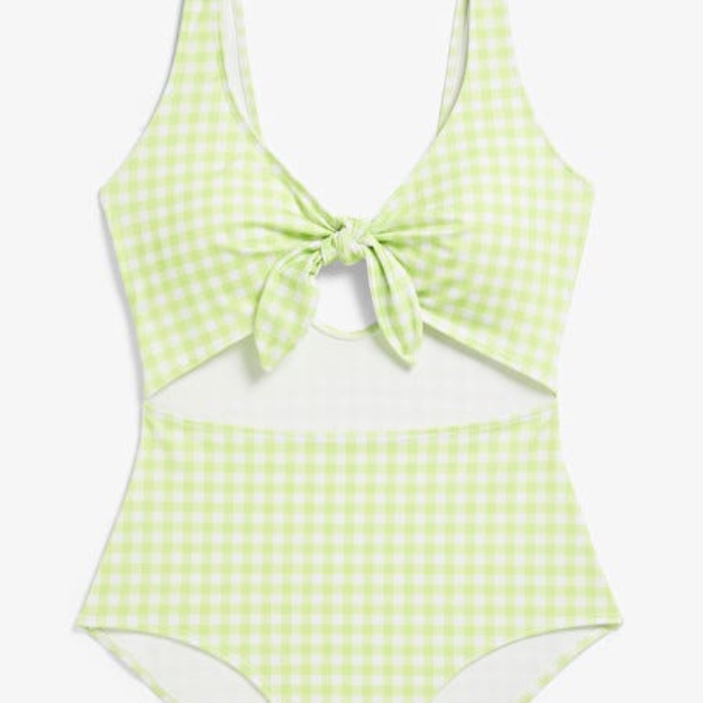 Monki Tie Cut Gingham One Piece Swimsuit Cottage Core Size Small